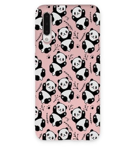 Samsung Galaxy A50 Uyumlu Lansman Kılıf Panda Tasarımlı İçi Kadife Kapak-Pembe (Şeffaf)