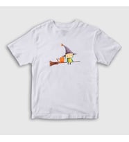 Presmono Unisex Çocuk Beyaz Cat And Witch Kedi T-Shirt 287508tt (Beyaz)