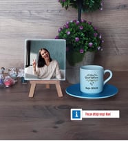 Yılbaşı Hediyesi Fotoğraflı Dekoratif Taş, Ahşap Altlıklı Türk Kahvesi Fincanı Hediye (Model 5)