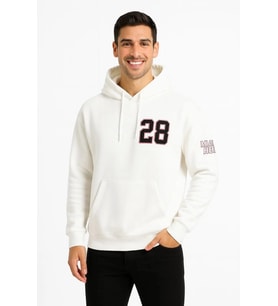 Üç İplik Kapüşonlu Ön Ve Arka Baskılı SweatShirt Hoodie - Beyaz