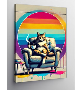 Kanvas Tablo Kahve İçen Kedi
