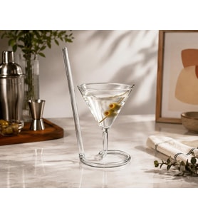 Cam Pipetli Martini Kadehi – Spiral Tabanlı Özgün Eğlenceli Kokteyl Bardağı