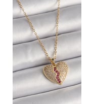 316L Çelik Gold Renk Zincir Zirkon Taşlı Kalp Model Kadın Kolye 5886 - HPSBYI7940-1714
