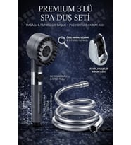 Spa 3'lü Duş Seti - Masajlı & Filtreli Gri Başlık + PVC Hortum + Askı