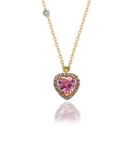 Demas Gold Kadın 14 Ayar Altın Pırlanta Tohumlu Pembe Topaz Rengi Kalp Kolye