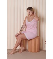 Kadın Pembe Çizgili Büstiyerli Dantel Detaylı Şortlu Pijama Takımı 20050