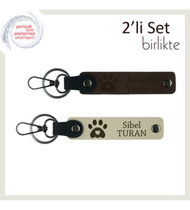 Sevgilinizle Ortak Olarak Kullanabileceğiniz Hayvan Temalı Deri Anahtarlık Takımı, K Kahve-S Kahve