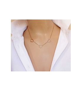 Rose Gold Üç Kalp Figürlü 316L Çelik Kolye (Çok Renkli)