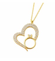 Gümüş Tektaşlı Gold Kalp Kadın Kolye (Standart)