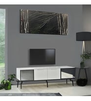 Viva Camlı Tv Sehpası Beyaz Mebran 4 Kapaklı Özel Cam Panelli Modern Tasarım 160x36x53 Cm