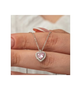 Gümüş Pembe Kalp Kadın Kolye CSR2181098