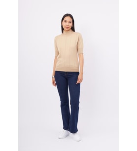 Peraluna BETTY BLOUSE Balıkçı Yaka Kısa Kollu İnce Basic Kadın Triko Bluz - Bej