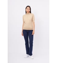 Peraluna BETTY BLOUSE Balıkçı Yaka Kısa Kollu İnce Basic Kadın Triko Bluz - Bej