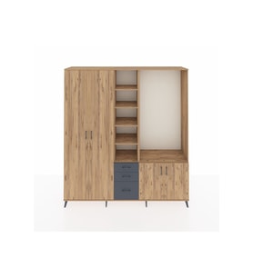 Hyperion Dolap 13 Raflı 3 Çekmeceli 4 Kapaklı 220x44x243 Çam-Çam/Antrasit