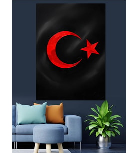 Türkiye Bayrağı Siyah Kırmızı Dekoratif Kanvas - Mdf Ahşap Tablo