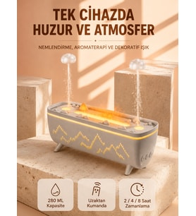 Aroma Difüzörü 280 ML Yağmur Damlası Efektli Hava Nemlendirici Uzaktan Kumandalı LED Işıklı