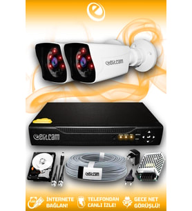 ELITCAM 2 Kameralı Kare 2 Dış Kamera Set 2 TB HDD Full HD Gece Görüşlü Güvenlik Kamerası Sistemi
