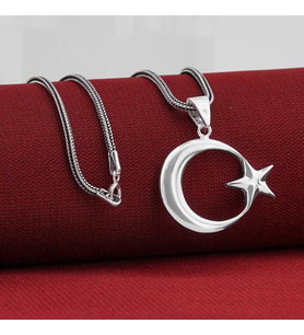 Ay Yıldız 925 Ayar Gümüş Erkek Kolye