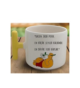 Pooh Temalı Sarı T Kulp Tasarım Nescafe Çay Latte Fincan Modelleri