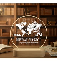 Sosyal Bilgiler Öğretmenine Özel Kişiye Özel LED Işıklı Ahşap Masa İsimliği (Şeffaf)
