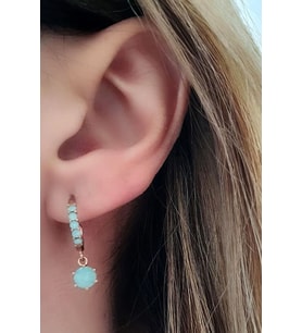 Su yeşili swarovski taşlı gümüş rose yarım halka küpe 1.5 cm