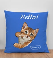 BK Gift Kedi Tasarımlı Mavi Kırlent Yastık, Arkadaşa Hediye, Ev Dekorasyonu, Ev Hediyesi-4
