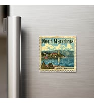 Kuzey Makedonya North Macedonia - Posta Pulu Temalı Ülke - Baskılı Buzdolap Magneti Kare - 9x9 cm