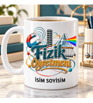Kişiye Özel Fizik Öğretmeni Mıknatıs Yay ve Prizma Desenli Kupa Bardak