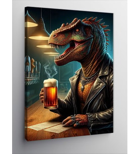 Kanvas Tablo Bira İçen Dinozor