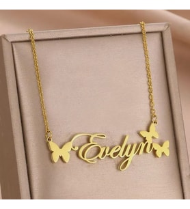 Kişiye Özel 925 Ayar Gümüş Mini Kelebek Detaylı İsim Kolye (Gold)