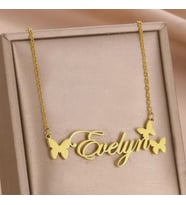 Kişiye Özel 925 Ayar Gümüş Mini Kelebek Detaylı İsim Kolye (Gold)