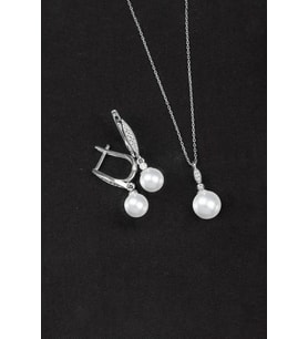 925 Ayar Gümüş Elegance Küre İnci Set (Rodyum)