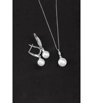 925 Ayar Gümüş Elegance Küre İnci Set (Rodyum)