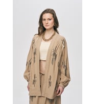 Kadın Glow Payet Ve Boncuk İşlemeli Oversize Viskon Kimono (Bej)