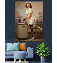 Pin-Up Kız Retro Mutfak Dekoratif Kanvas - Mdf Ahşap Tablo