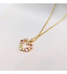 Pembe Zirkon Taşlı Kalp Temalı Kolye