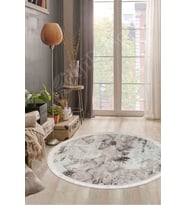 Dijidekor Halı Bej Cool K1280 Saçaklı Yuvarlak Kesme İnce Yolluk Kilim Salon Halısı Modelleri (Bej-Grı)
