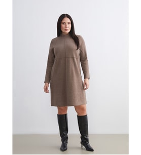 LCW Comfort Kahverengi Büyük Beden Dik Yaka Mini Elbise