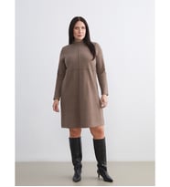 LCW Comfort Kahverengi Büyük Beden Dik Yaka Mini Elbise