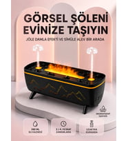 Dekoratif Siyah Hava Nemlendirici Jöle Damla ve Alev Efektli LED Işıklı Aroma Difüzörü