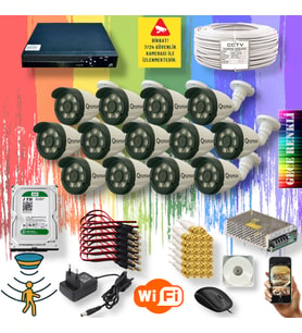 13 Kameralı Set - Gece Renkli Gösteren Hareket Algılayan 5 Mp Sony Lensli 1080p Full Hd Güvenlik Kamerası Seti 3908w