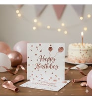 Varaklı Happy Birthday Yazılı Peçete - Beyaz Zemin Rose Gold Baskı