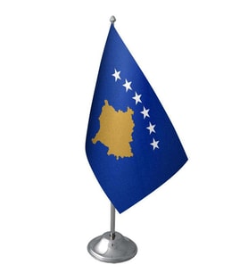 Masa Üstü Kosova Bayrağı Krom Direk Masa Bayrak Seti