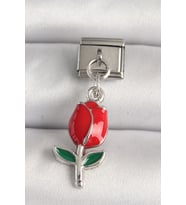 316L Çelik Gümüş Renk Kırmızı Gül Model Nomination Charm 5886 - HEP-9543-7766