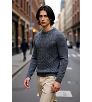 Erkek Slim Fit Bisiklet Yaka Saç Örgü Triko Kazak Kışlık Soğuk Hava Şıklığı İçin İdeal Kaliteli