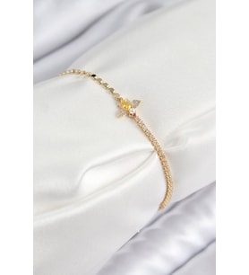Pirinç Zirkon Taşlı Arı Model Ezme Zincir Gold Renk Kadın Bileklik - TJ-BB7595