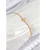Pirinç Zirkon Taşlı Arı Model Ezme Zincir Gold Renk Kadın Bileklik - TJ-BB7595