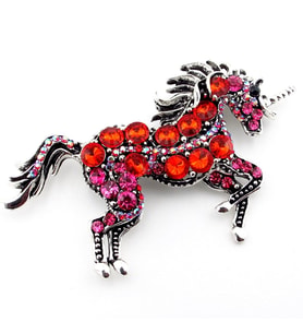 Renkli Kırmızı Pembe Taşlı Büyük Unicorn Tek Boynuzlu At Broş RZ201