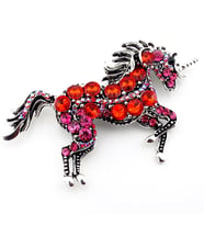 Renkli Kırmızı Pembe Taşlı Büyük Unicorn Tek Boynuzlu At Broş RZ201