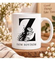 Kişiye Özel Baş Harf ve İsim Yazılı Çiçek Motifli Z Harfli Seramik Kupa Bardak